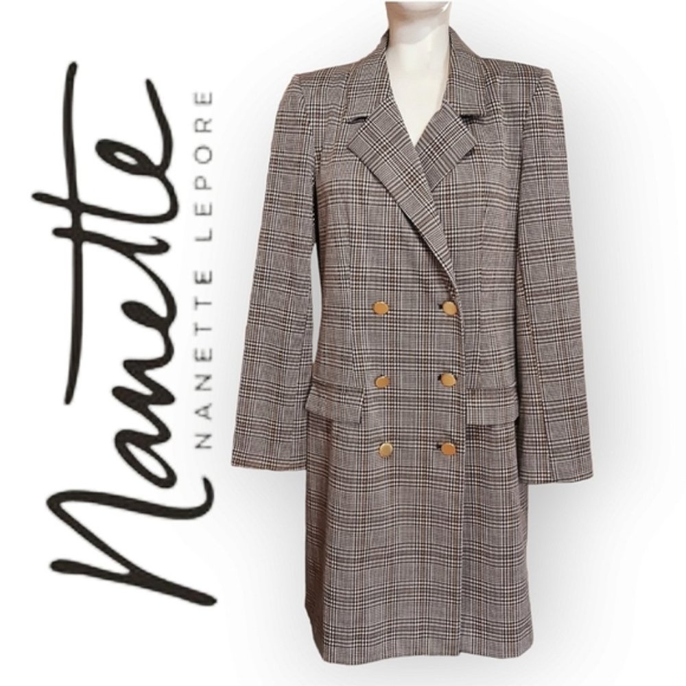 Nanette Lepore double breasted gold button faux pocket light long unlined jacket